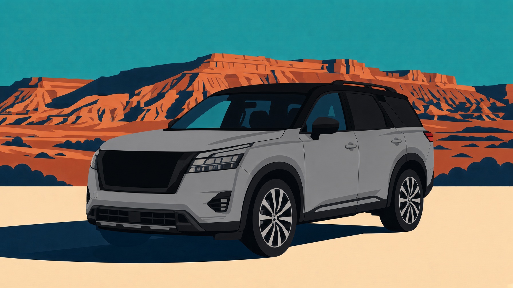 Flat gray 2024 Nissan Pathfinder Platinum with a black roof