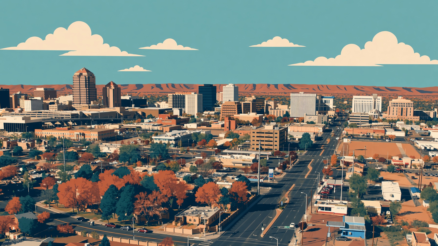 Downtown Albuquerque looking west toward the mesa